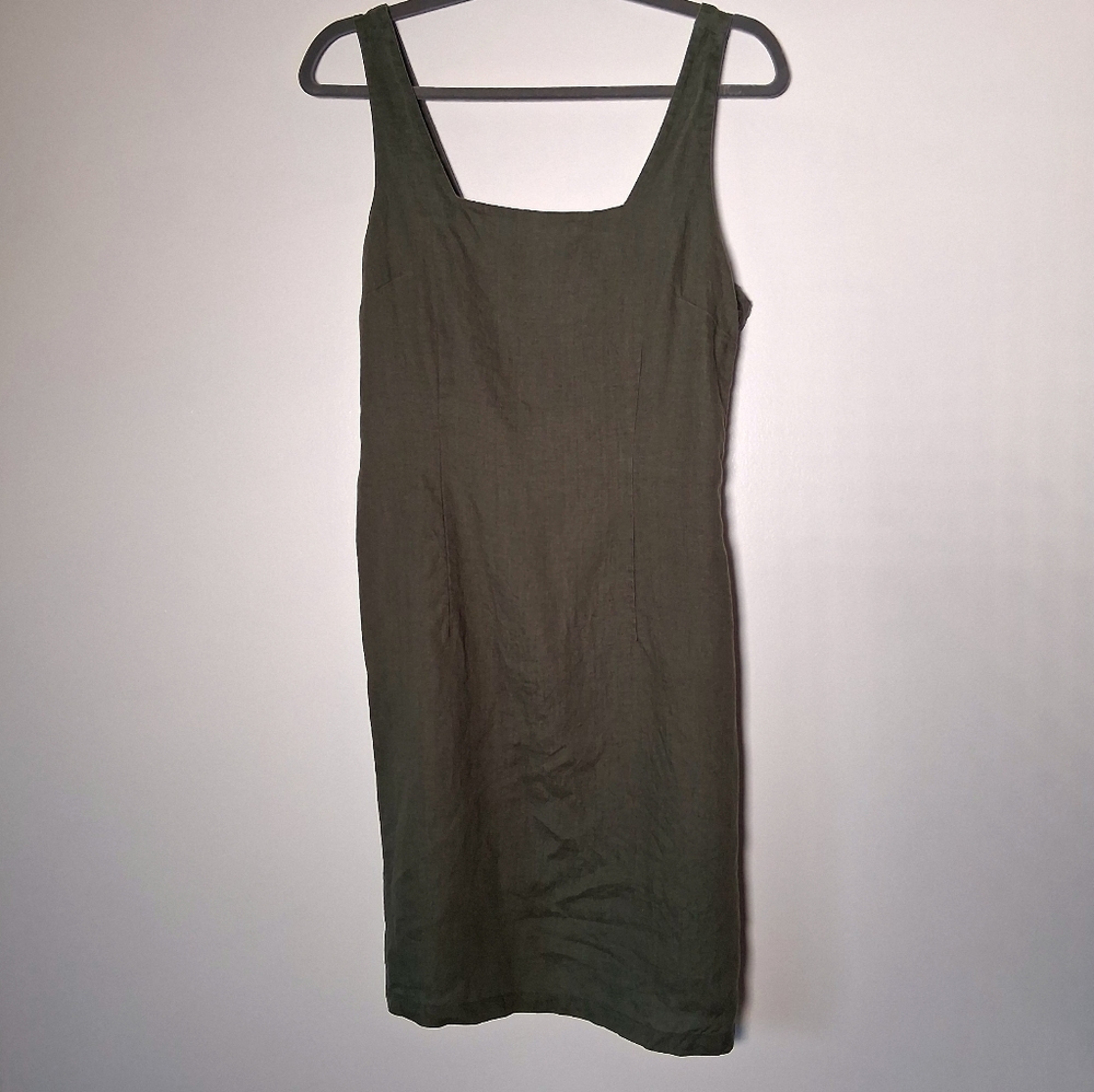 La Redoute Dress 100% Linen Green Square Neck women’s Size 10